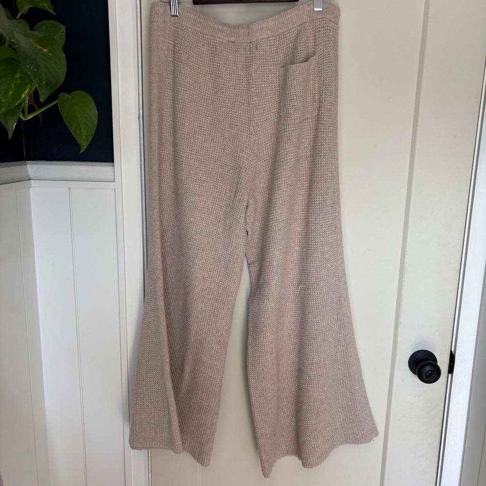 Aerie Cozy Thermal Waffle Knit Lounge Set sweater & wide leg pants L/XL short - Picture 10 of 10